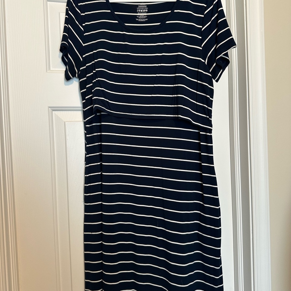 Kindred Bravely Navy and White Striped maternity / nursing Dress